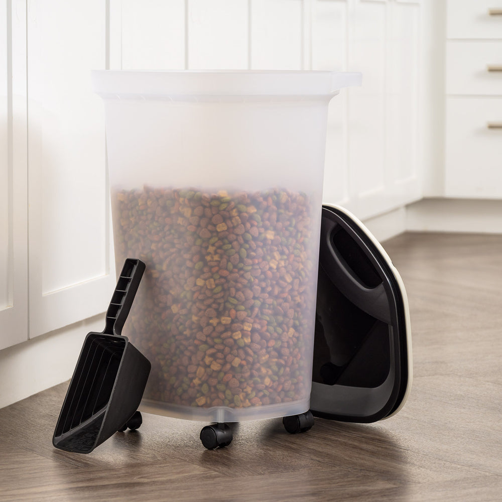 Pet Food Storage Container 25 lbs, Premium 60% Improved Airtight Seal with Air Valve, 2 Cup Scoop, Removable Wheels, Easy to Open - IRIS USA
