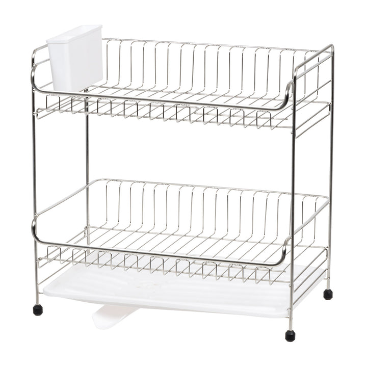 2-tier Medium Dish Rack with Drain Spout Black