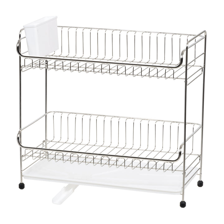 Stainless Steel 2-tier Slim-sized Dish Rack, Black - IRIS USA