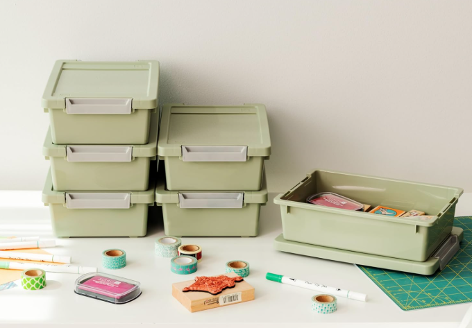 Craft Storage Bins with Lids, 6-Pack - Sage Green