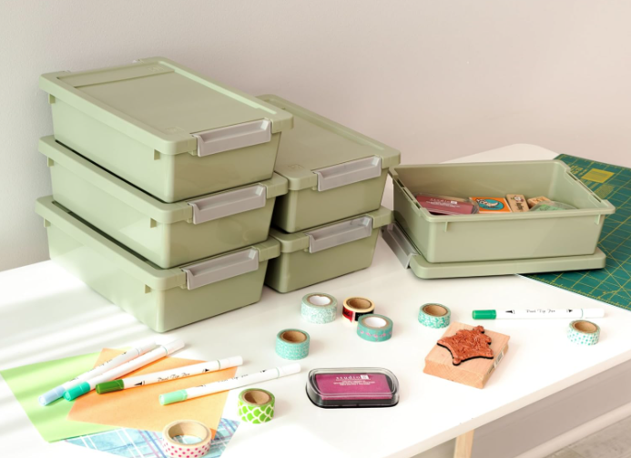 Craft Storage Bins with Lids, 6-Pack - Sage Green