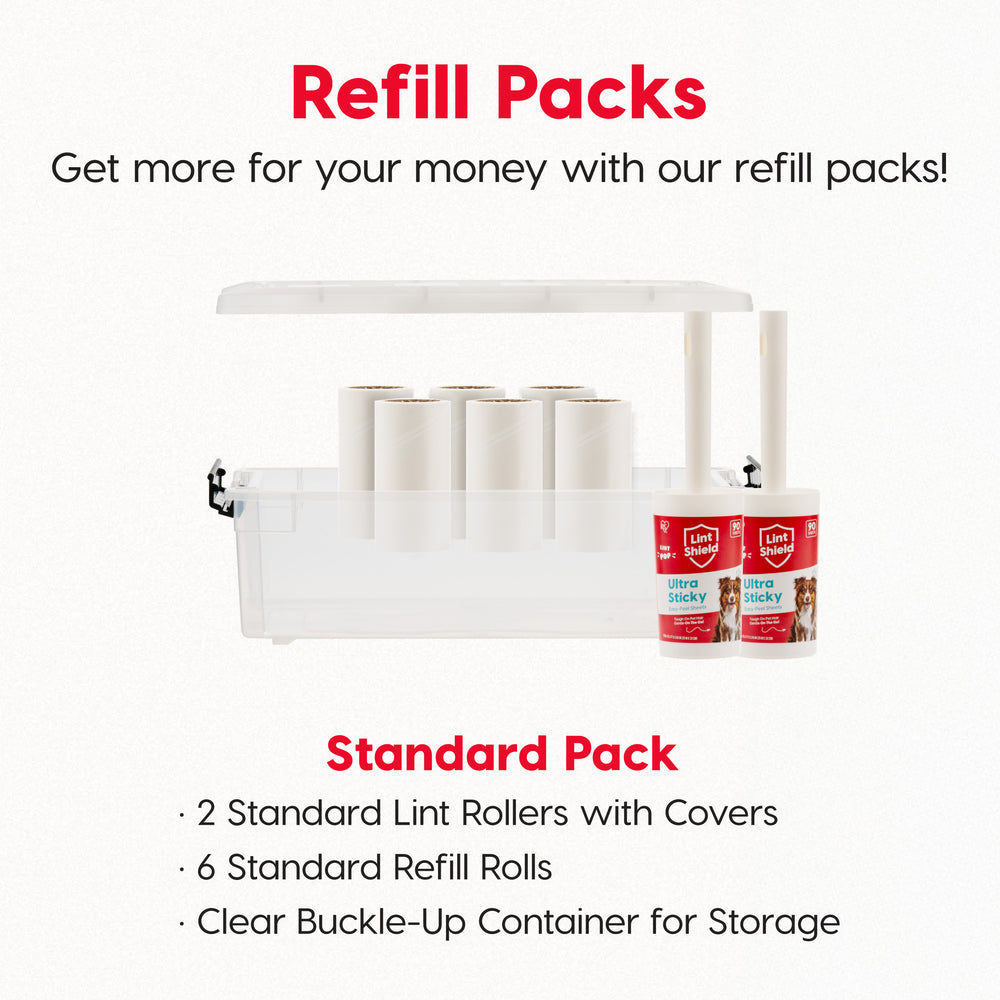 Extra Sticky Lint Roller Standard Value Pack Comes with Storage Box and Refills, 90 Sheets/Roll, 720 Sheets - IRIS USA