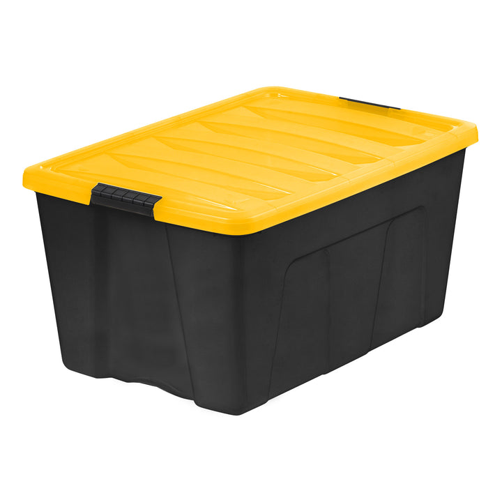 94 Qt. Plastic Storage Bins with Lids, Black, Latching, Stackable, Totes 3Pk