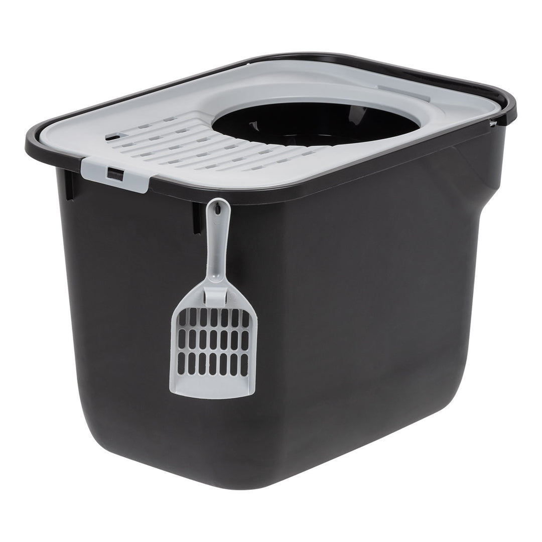 Top Entry Cat Litter Box with Scoop, Black - IRIS USA, Inc.