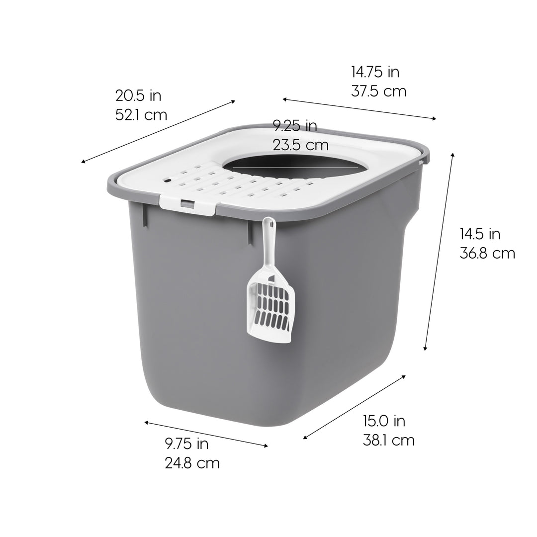 Top Entry Cat Litter Box with Scoop Large, White/Gray