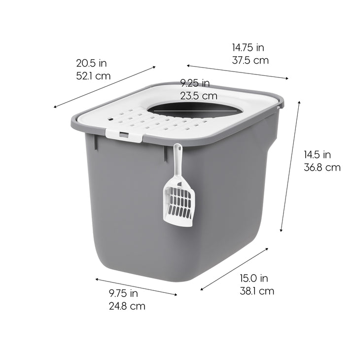 Top Entry Cat Litter Box with Scoop Large, White/Gray