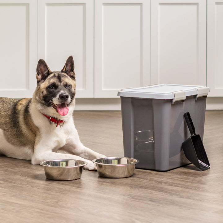 30 Lbs. Airtight Pet Food Container | Dog & Cat Food Storage Bin with Scoop - IRIS USA