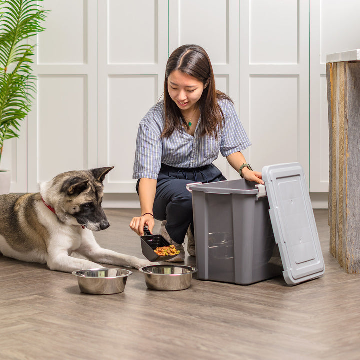 30 Lbs. Airtight Pet Food Container | Dog & Cat Food Storage Bin with Scoop - IRIS USA