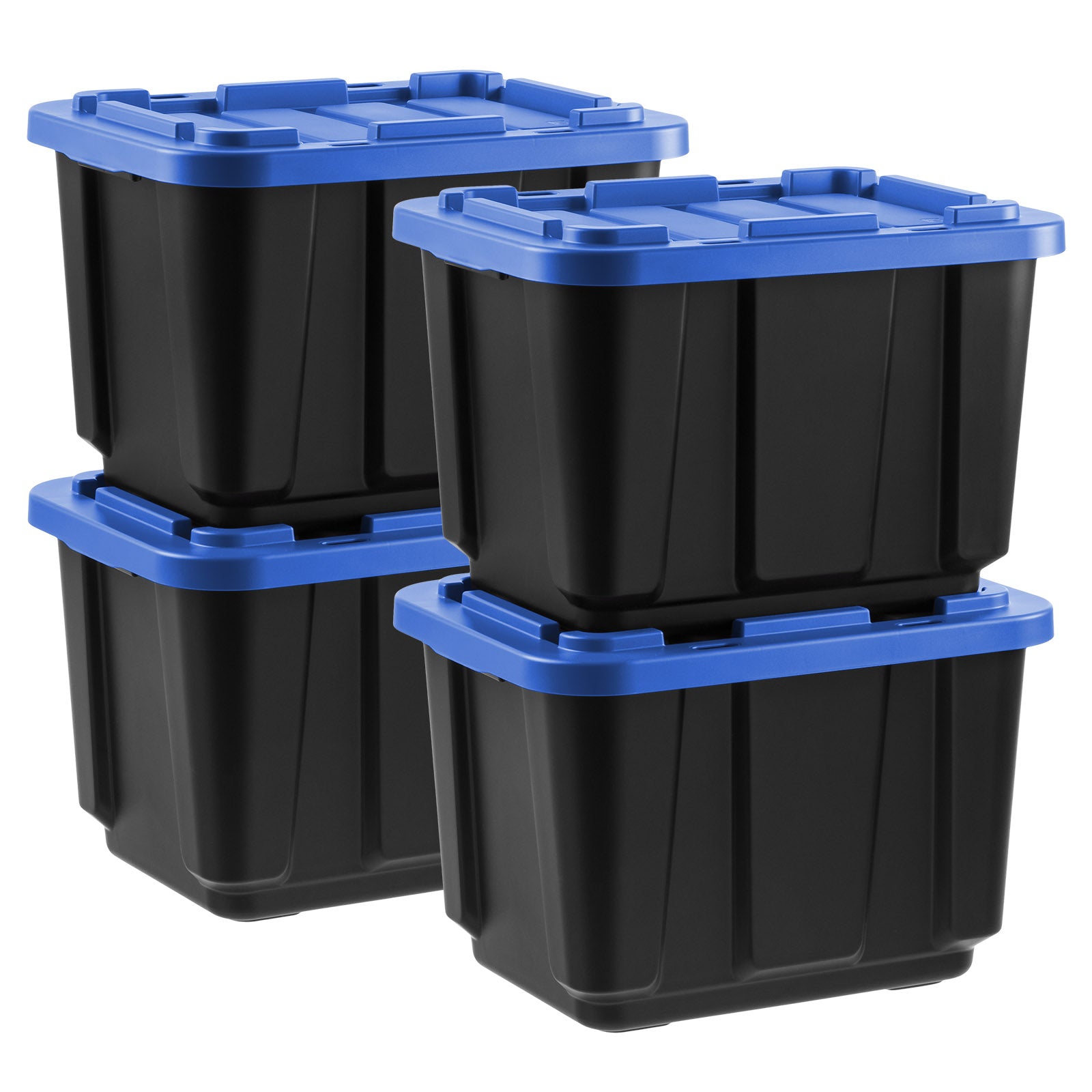 12 Gal. Stackable Storage Totes with Lids, Black - Blue, 4Pk – IRIS USA