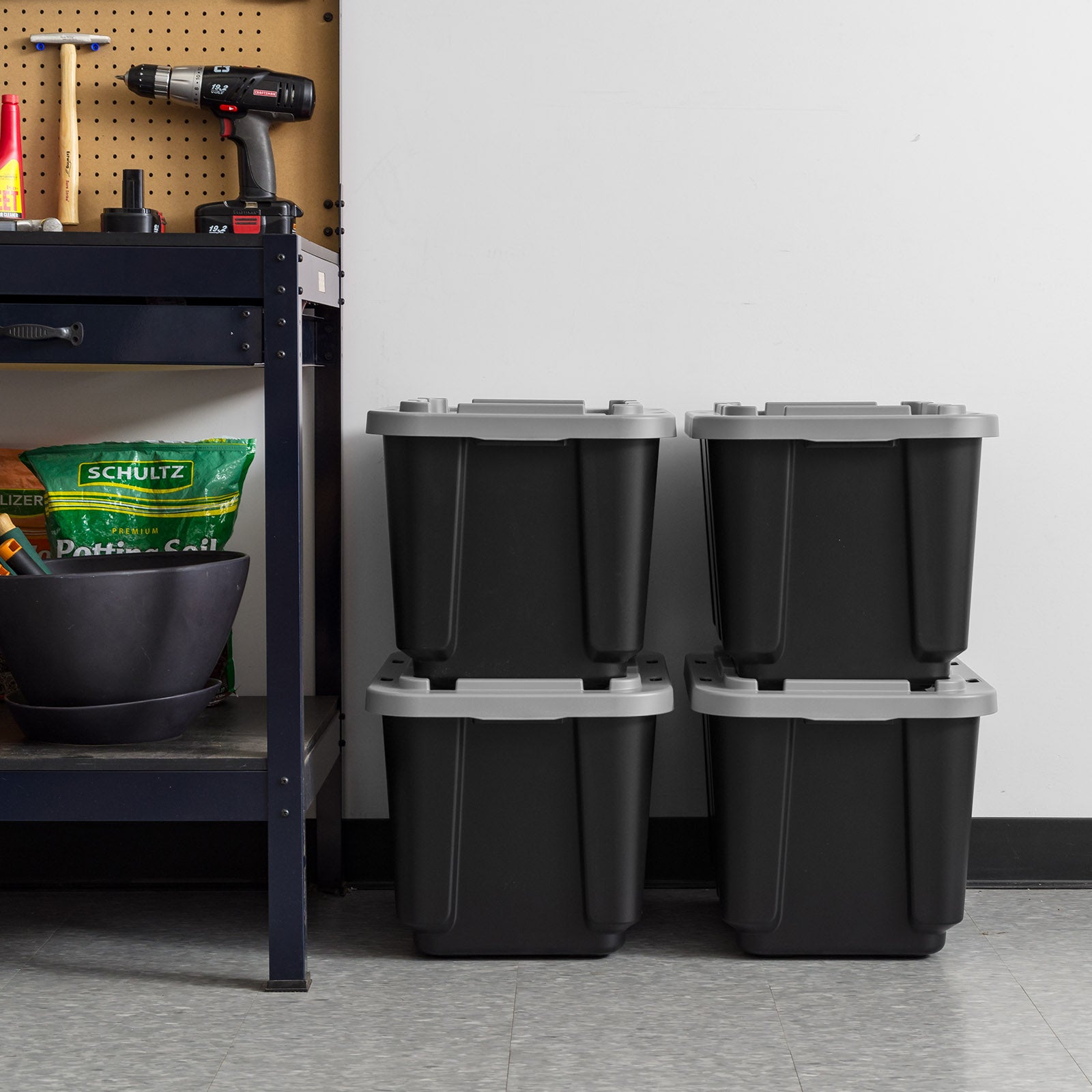 4-Pack 11.5-Gal / 46-Qt Heavy-Duty Stackable Storage Bins with