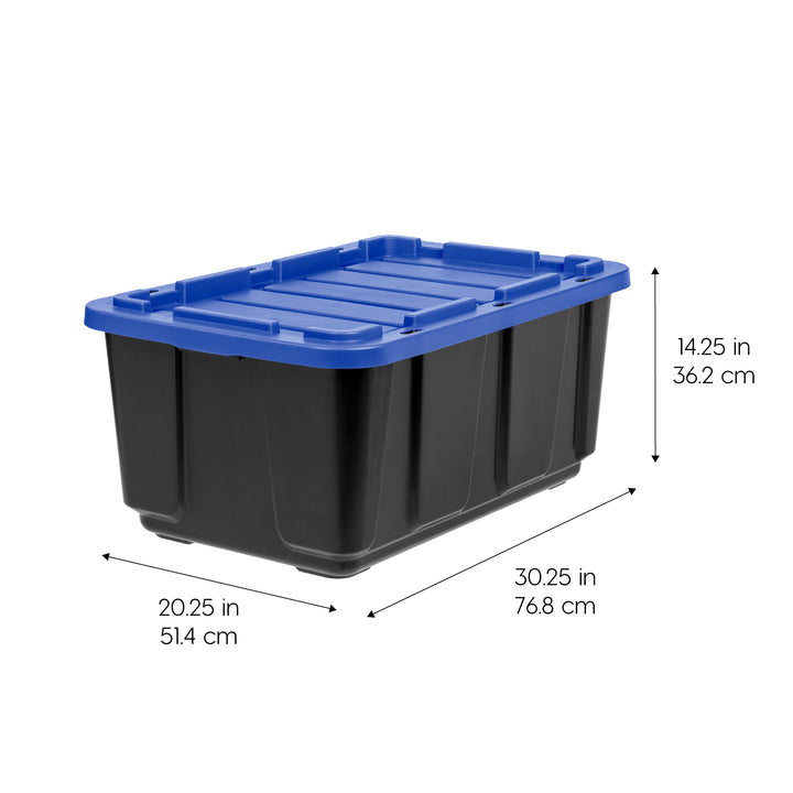 27 Gal. Stackable Storage Totes with Lids, Black - Blue, 4Pk