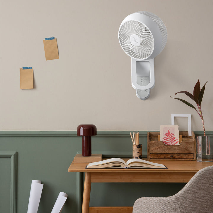 Wall-Mounted Fan with Remote, 360° Oscillating 7.1" Blades, 414.4 sq ft Coverage, for Garages, RVs, Campers, Office - IRIS USA