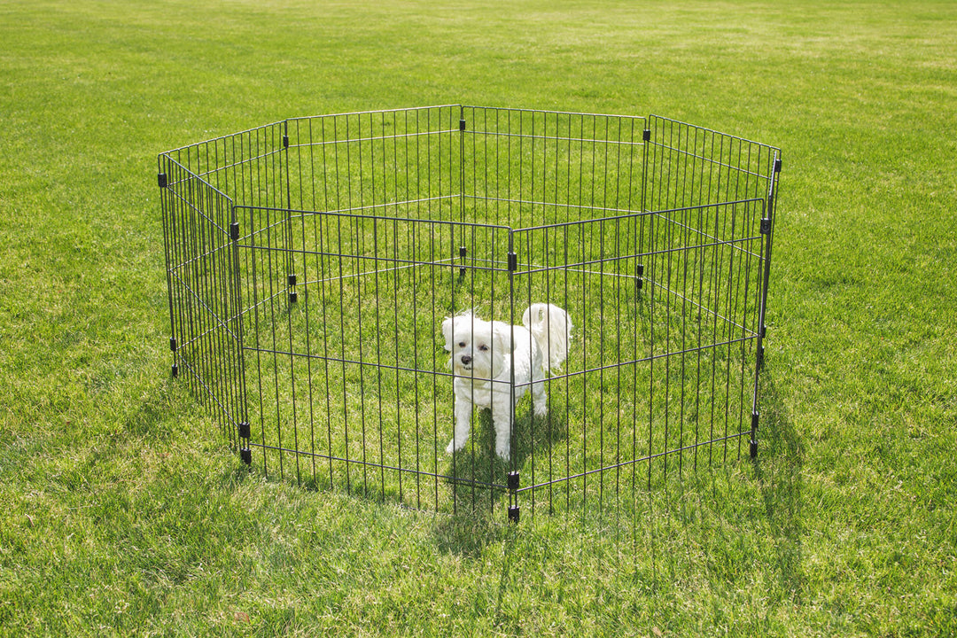 IRIS USA Metal Exercise Pet Playpen, Small Medium Dog Secure Fence Portable Easy Assemble Yard Outdoor Camping, 24"H-48"H 8-panel, Black - IRIS USA, Inc.