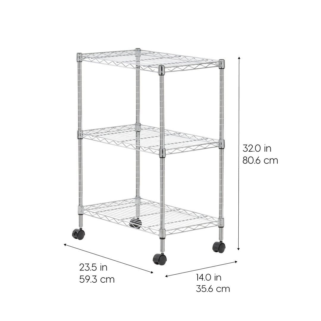 3-Tier Metal Wire Shelf Storage Unit with Casters Wheels, Silver - IRIS USA, Inc.