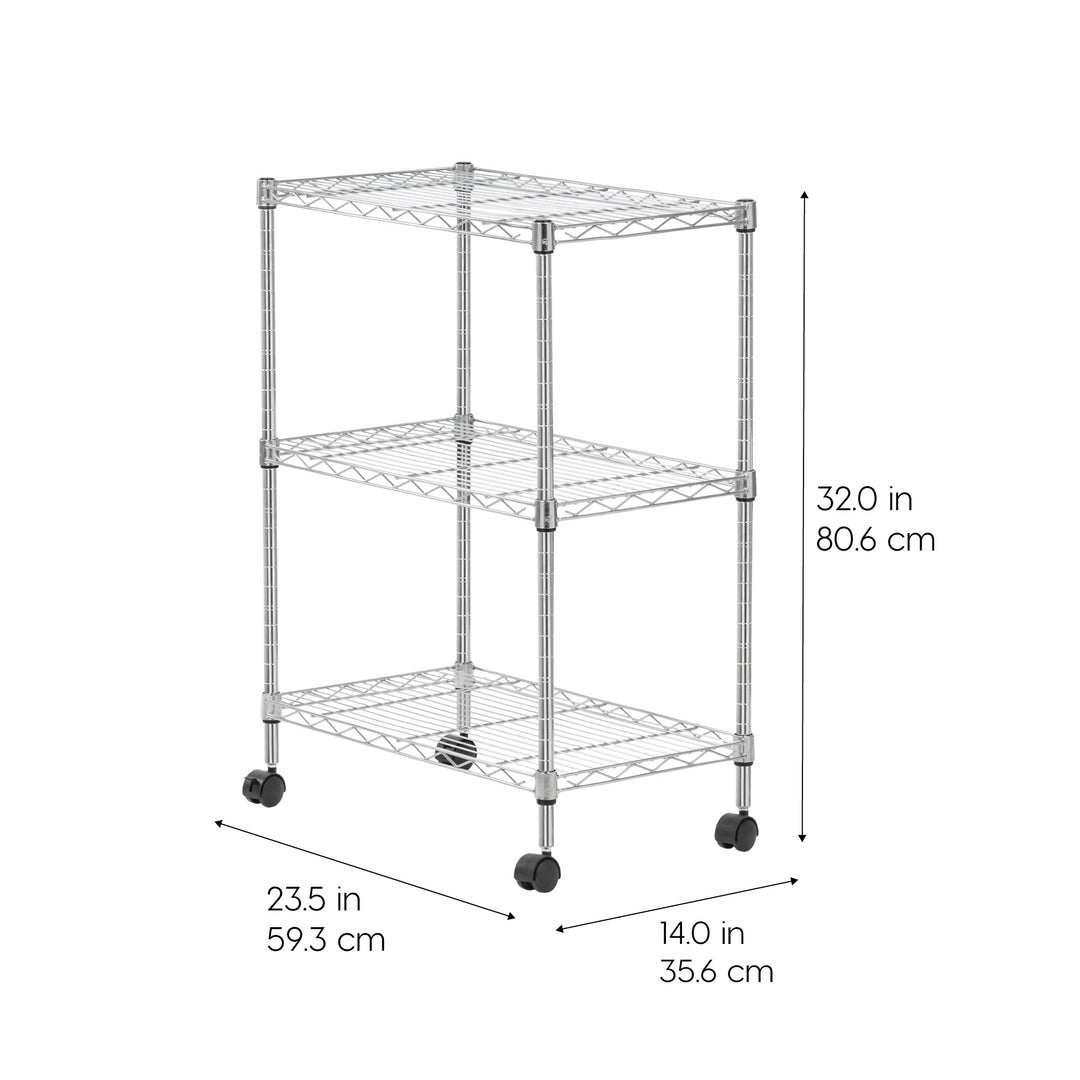 3-Tier Metal Wire Shelf Storage Unit with Casters Wheels, Silver - IRIS USA, Inc.