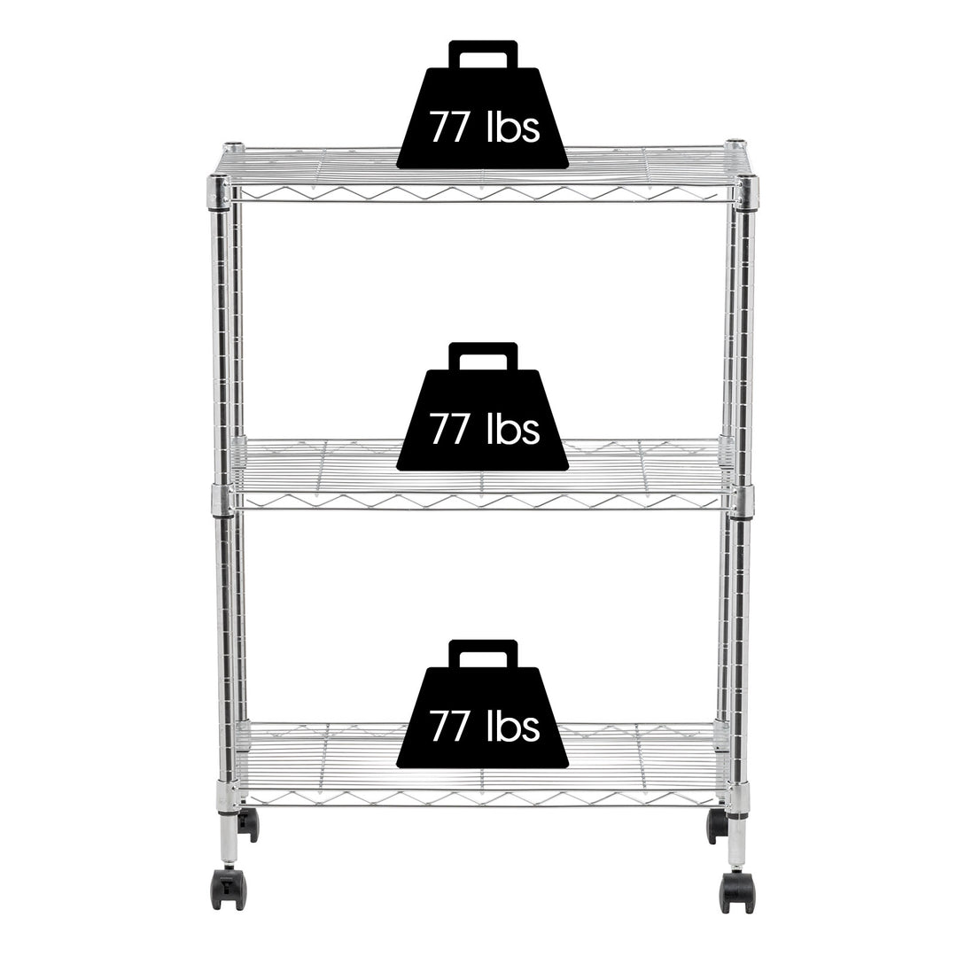 3-Tier Metal Wire Shelf Storage Unit with Casters Wheels, Silver - IRIS USA, Inc.