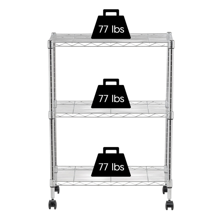 3-Tier Metal Wire Shelf Storage Unit with Casters Wheels, Silver - IRIS USA, Inc.