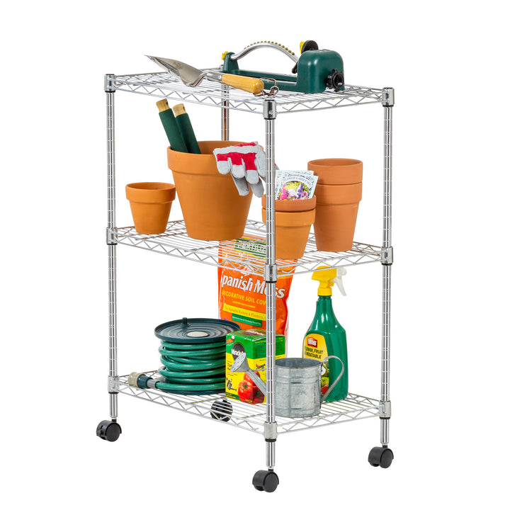 3-Tier Metal Wire Shelf Storage Unit with Casters Wheels, Silver - IRIS USA, Inc.