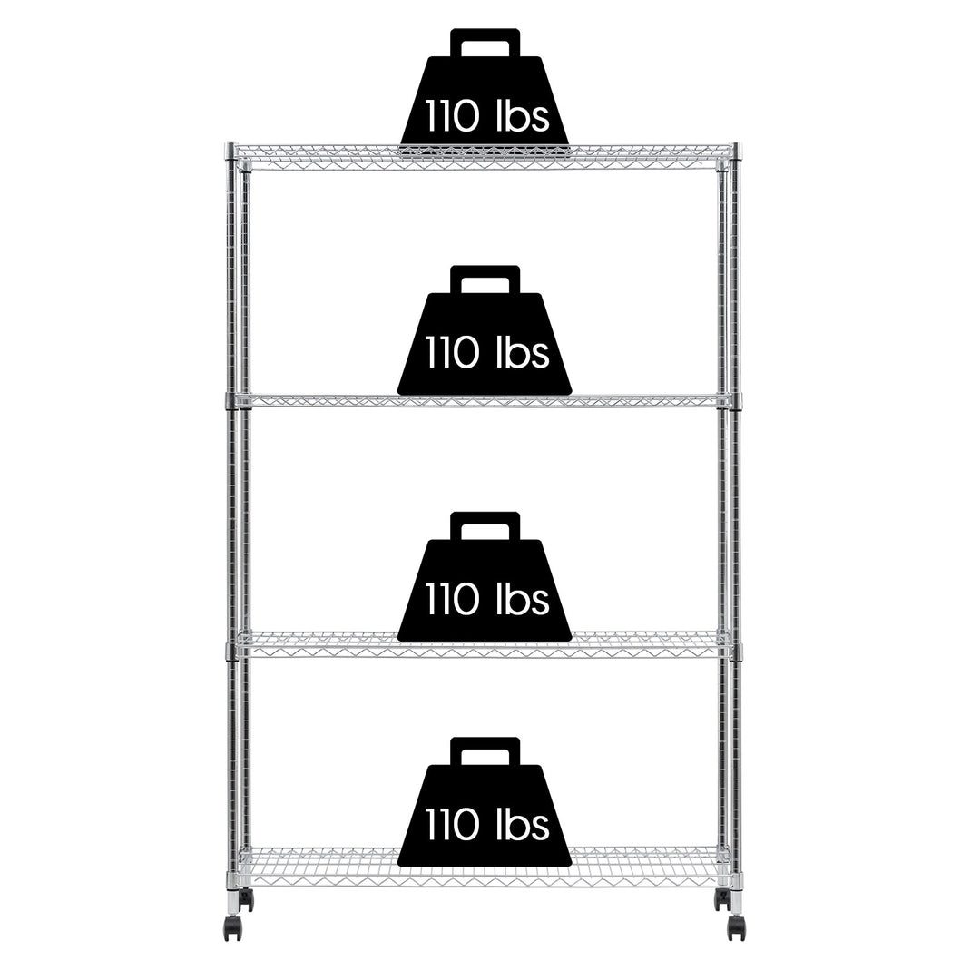 4-Tier Heavy-Duty Metal Wire Shelf with Caster Wheels,1200 lb. Capacity, Silver - IRIS USA, Inc.