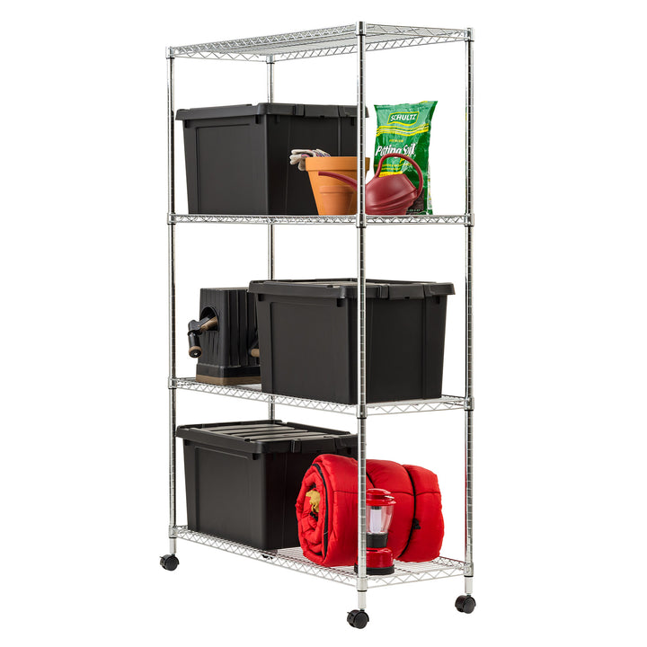 4-Tier Heavy-Duty Metal Wire Shelf with Caster Wheels,1200 lb. Capacity, Silver - IRIS USA, Inc.