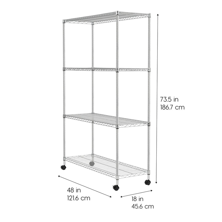 4-Tier Heavy-Duty Metal Wire Shelf with Caster Wheels,1200 lb. Capacity, Silver - IRIS USA, Inc.