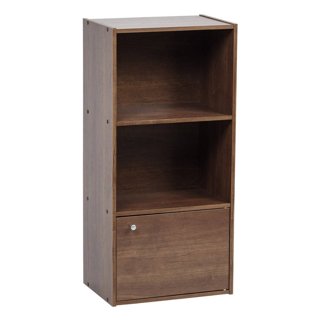 3-Tier Wood Storage Shelf with Door, Dark Brown - IRIS USA, Inc.