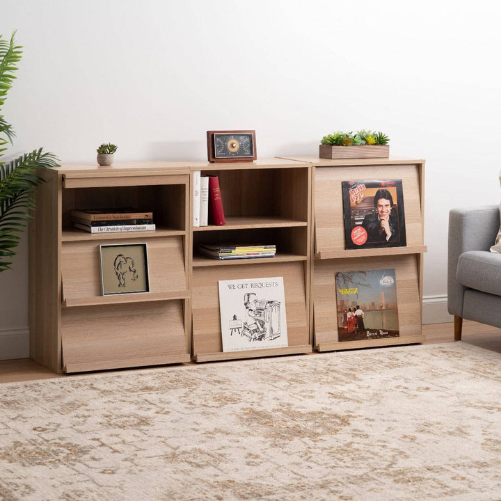 Open Wood Shelf with Pocket Door, Light Brown, Collan Series - IRIS USA, Inc.