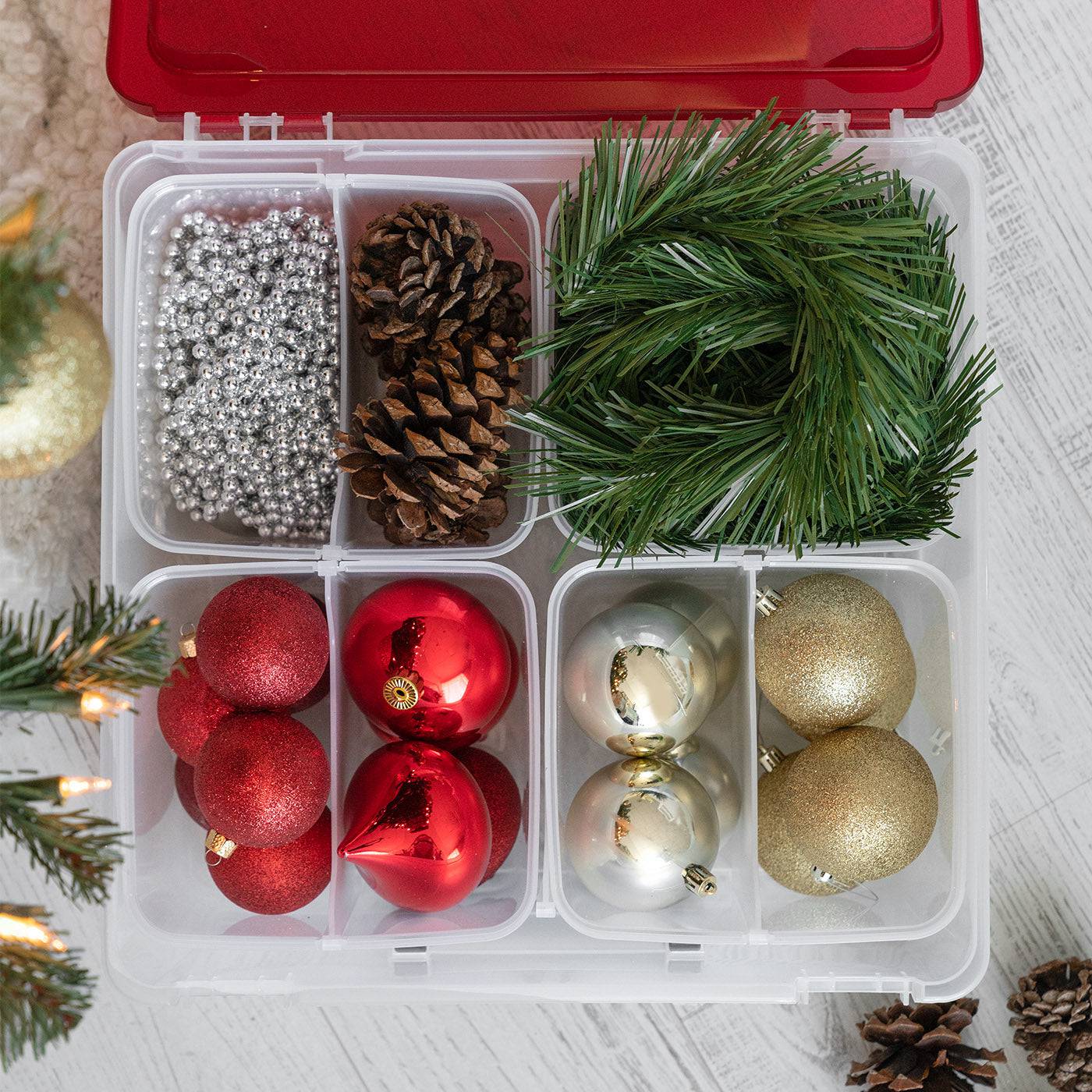 26.7 Qt. Portable Divider Holiday Storage Bin, Clear/Red – IRIS USA