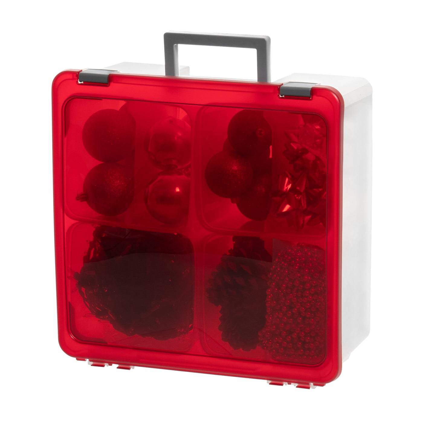 26.7 Qt. Portable Divider Holiday Storage Bin, Clear/Red – IRIS USA