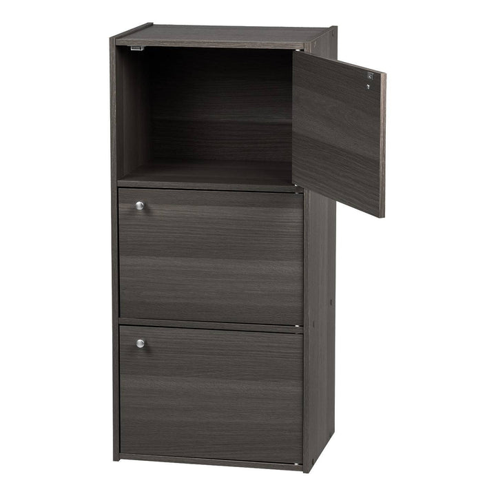 IRIS USA 3 Tier Small Storage Cabinet, Portable Storage Shelf Unit, Small Bookcase with Doors, Grey - IRIS USA, Inc.