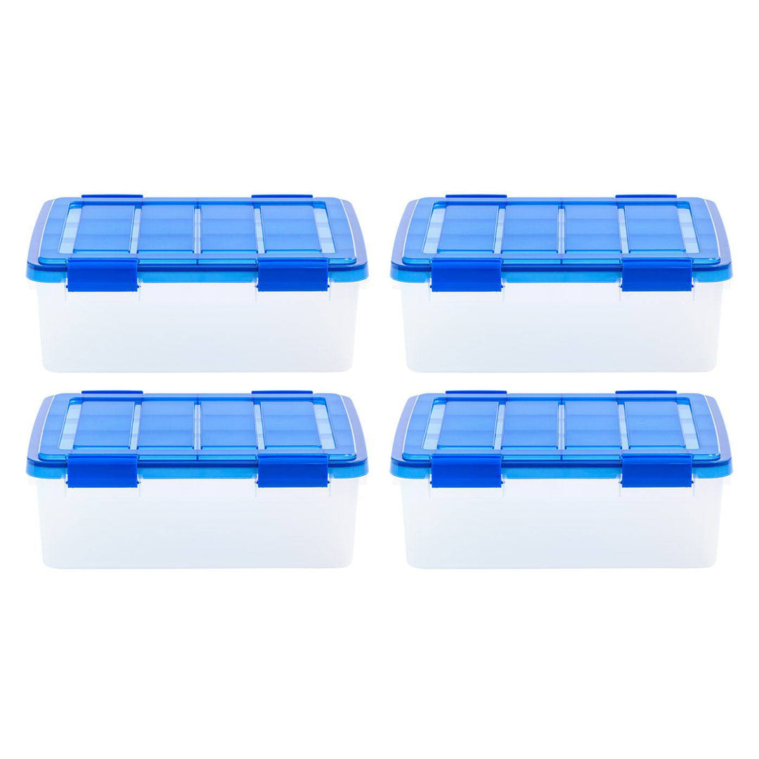 6.5 Gallon Clear Plastic Storage Boxes with Blue Lid, Pack of 4 - IRIS USA, Inc.