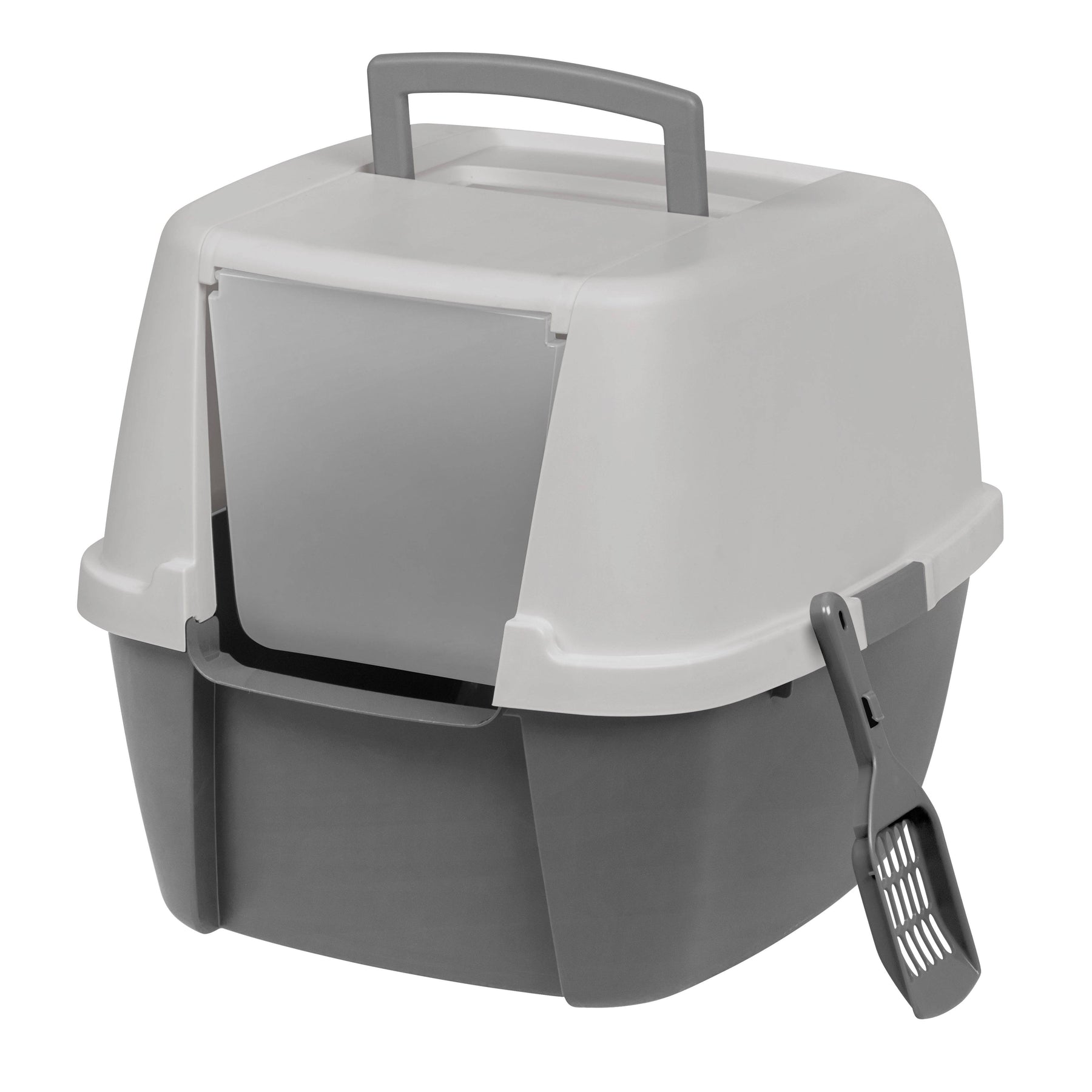 Jumbo Hooded Cat Litter Box with Litter Scoop, Gray – IRIS USA
