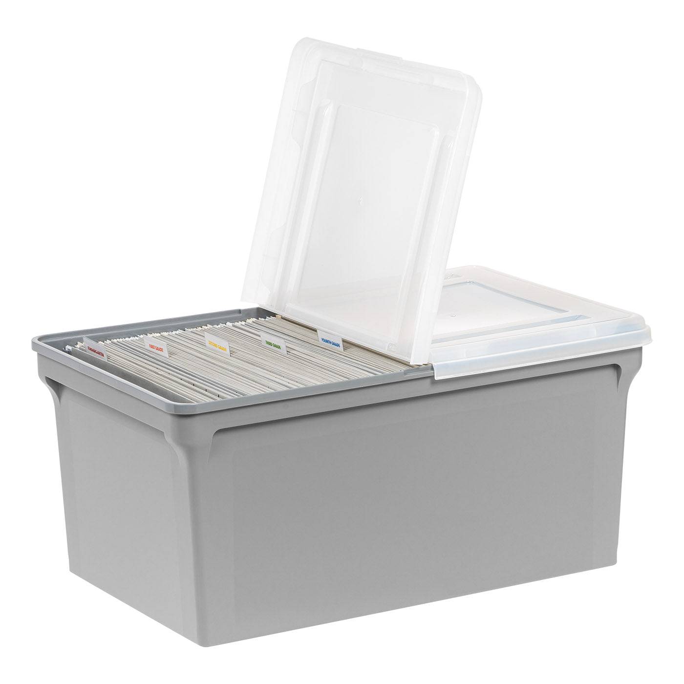 Stackable Plastic File Box Plastic File Box with Split Lid, Letter Size, Gray, 4/Pack – IRIS USA