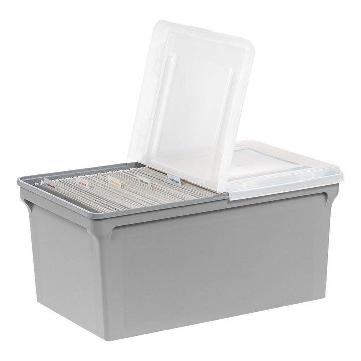 Plastic File Box with Split Lid, Letter Size, Gray, 4/Pack - IRIS USA, Inc.