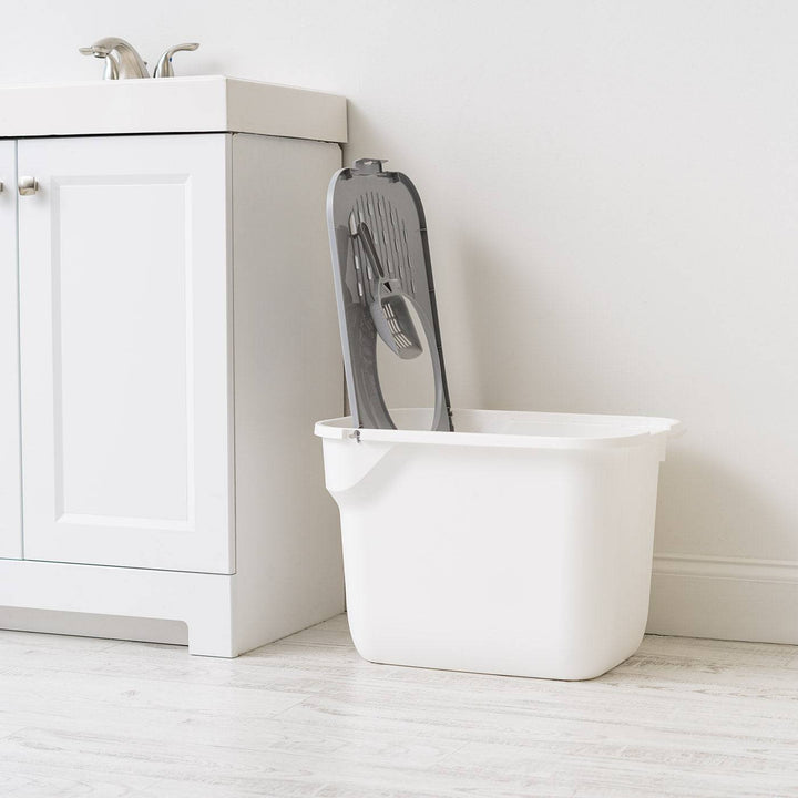IRIS USA Top Entry Cat Litter Box with Scoop, White/Gray - IRIS USA, Inc.