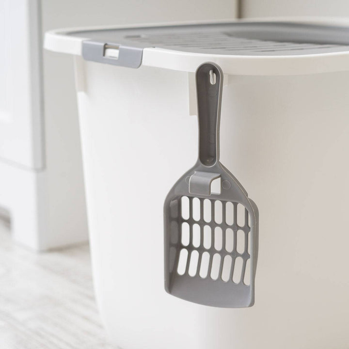 IRIS USA Top Entry Cat Litter Box with Scoop, White/Gray - IRIS USA, Inc.