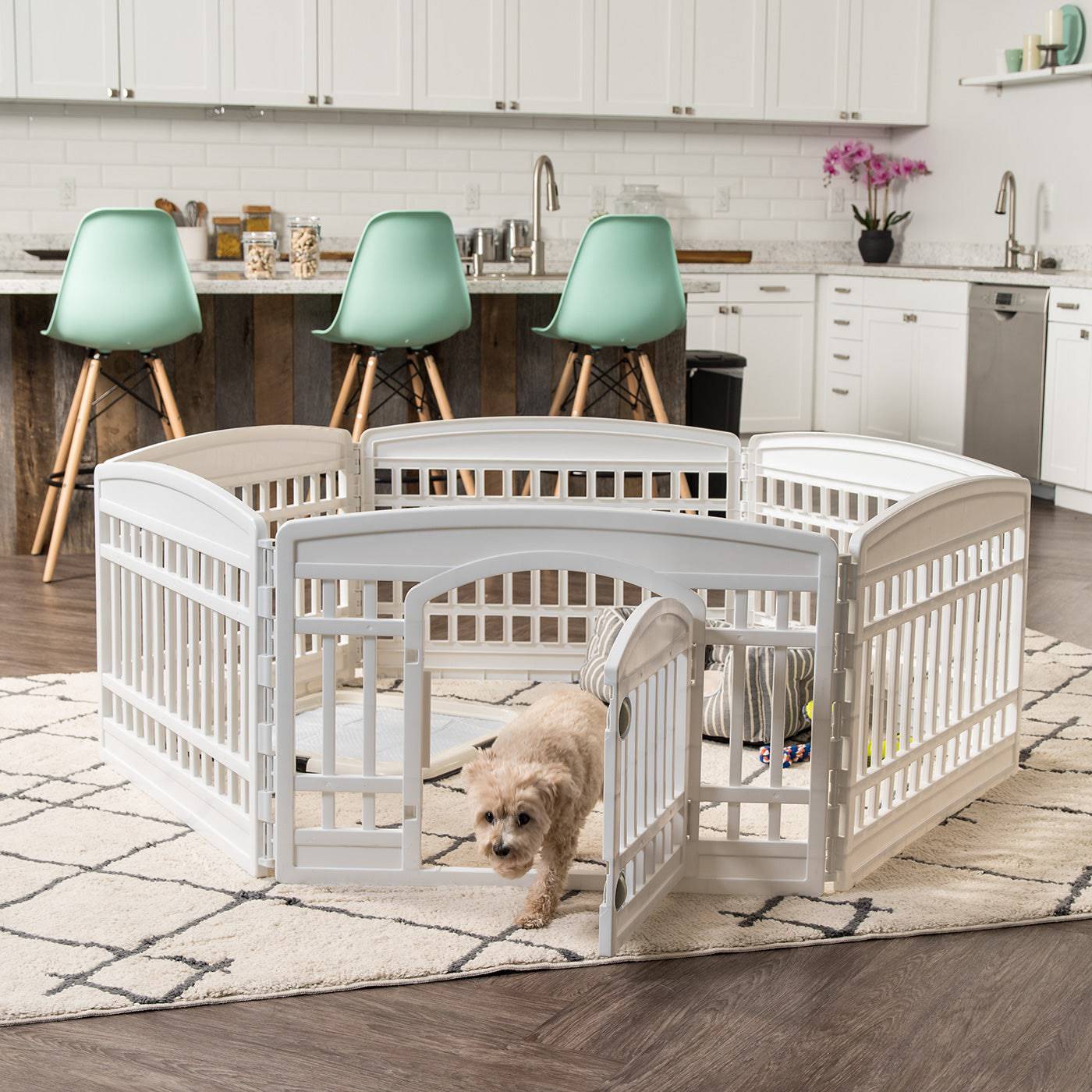 24-inch 6 Panel Exercise Pet Playpen with Door, White – IRIS USA