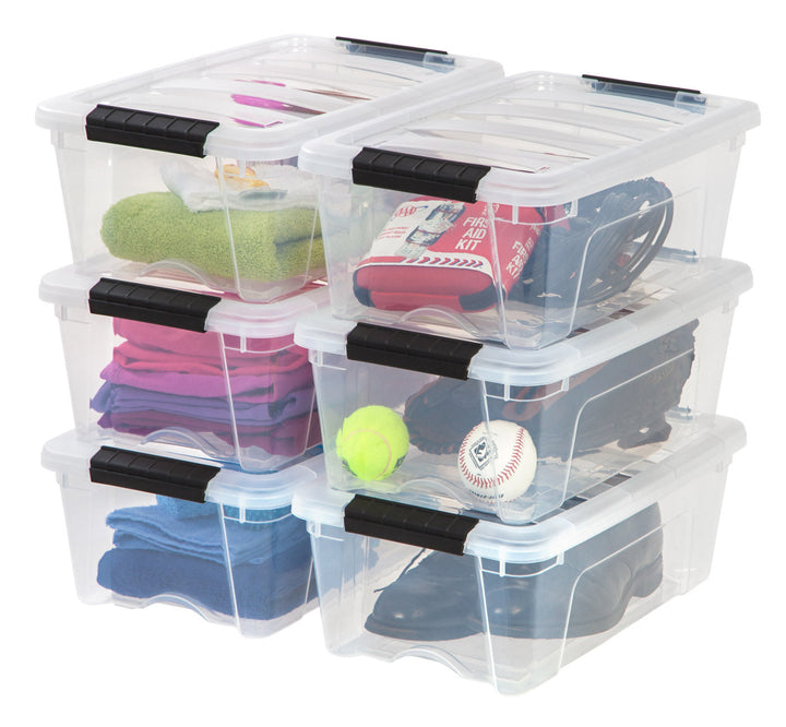 6 Pack 12qt Clear View Plastic Storage Bin with Lid and Secure Latching Buckles - IRIS USA, Inc.