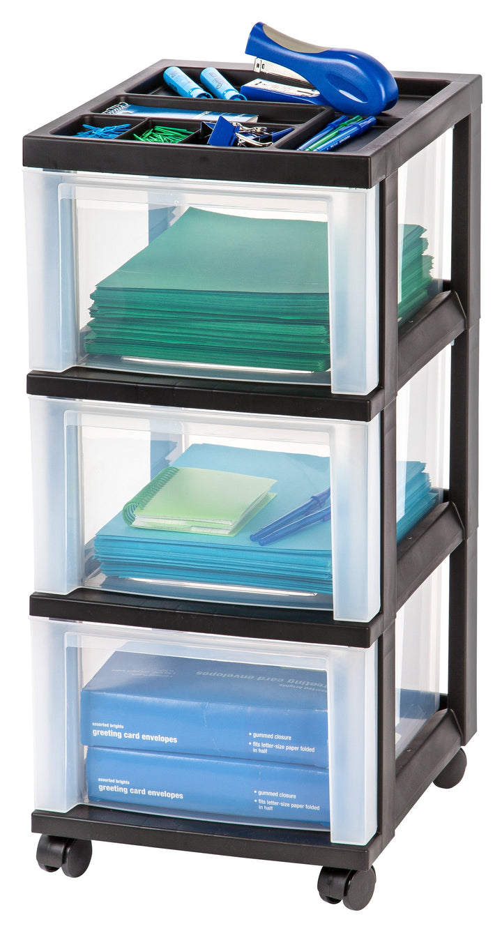 Medium 3-Drawer Cart with Organizer Top, Black - IRIS USA, Inc.