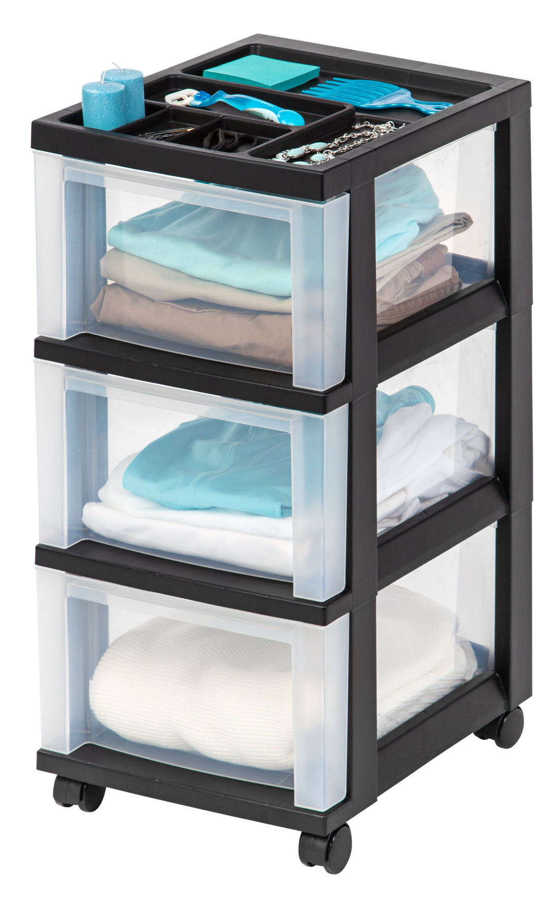 Medium 3-Drawer Cart with Organizer Top, Black - IRIS USA, Inc.