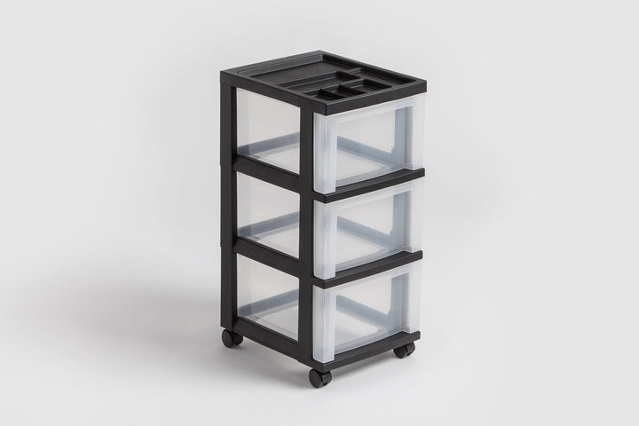 Medium 3-Drawer Cart with Organizer Top, Black - IRIS USA, Inc.