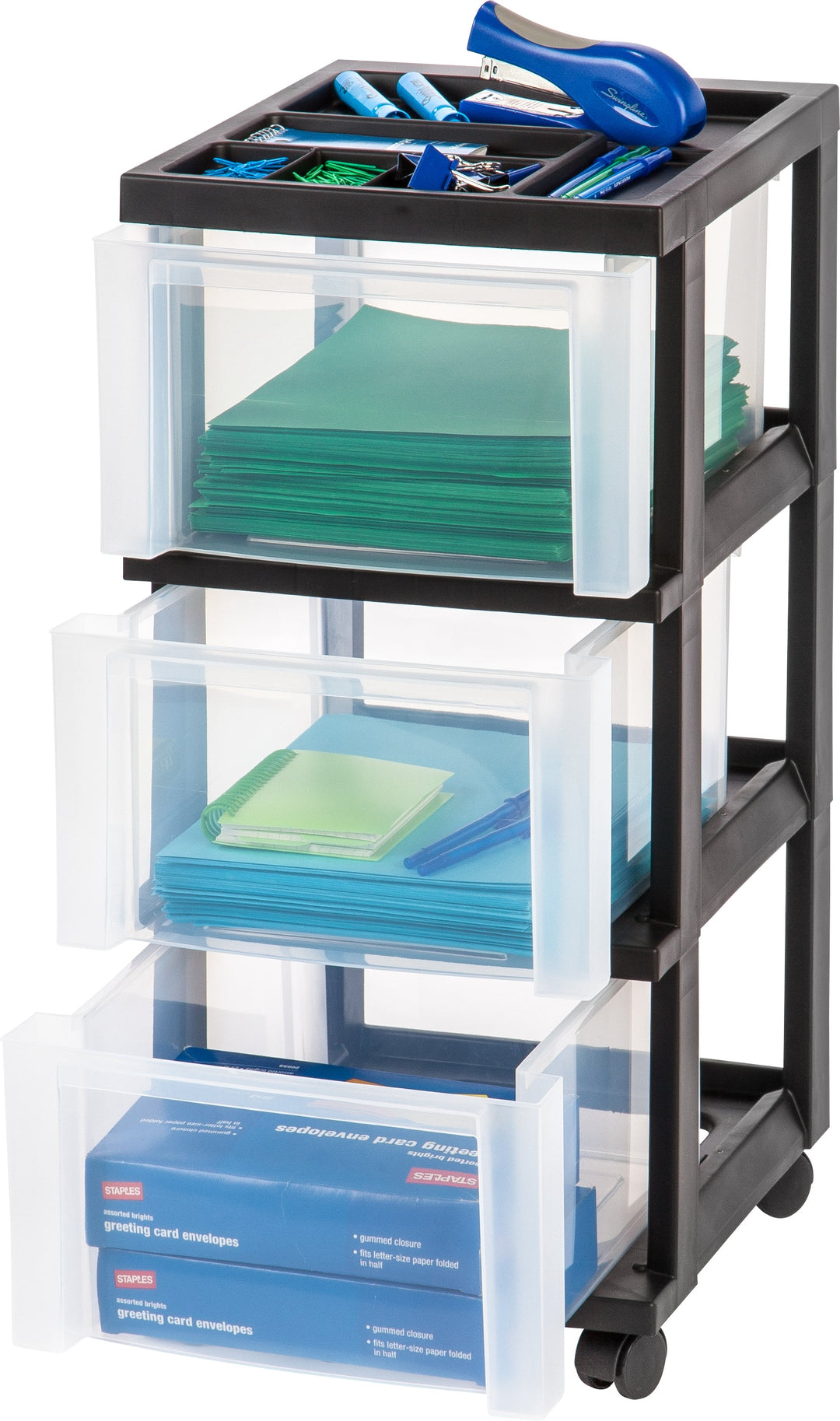 Medium 3-Drawer Cart with Organizer Top, Black - IRIS USA, Inc.