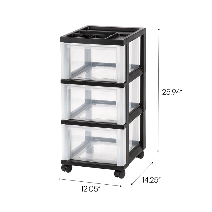 Medium 3-Drawer Cart with Organizer Top, Black - IRIS USA, Inc.