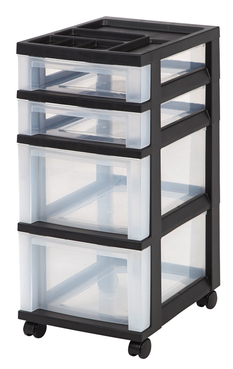 Storage Cart with Organizer Top - 4 Drawer - image 2#color_black