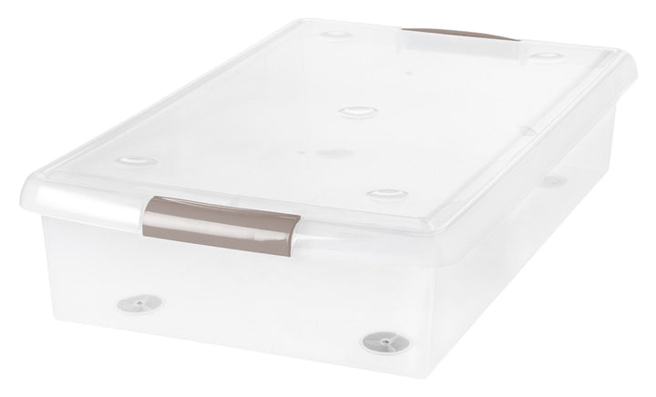 40 Quart underbed Store and Slide Storage Box- Tan Handle, Clear - image 1#color_clear