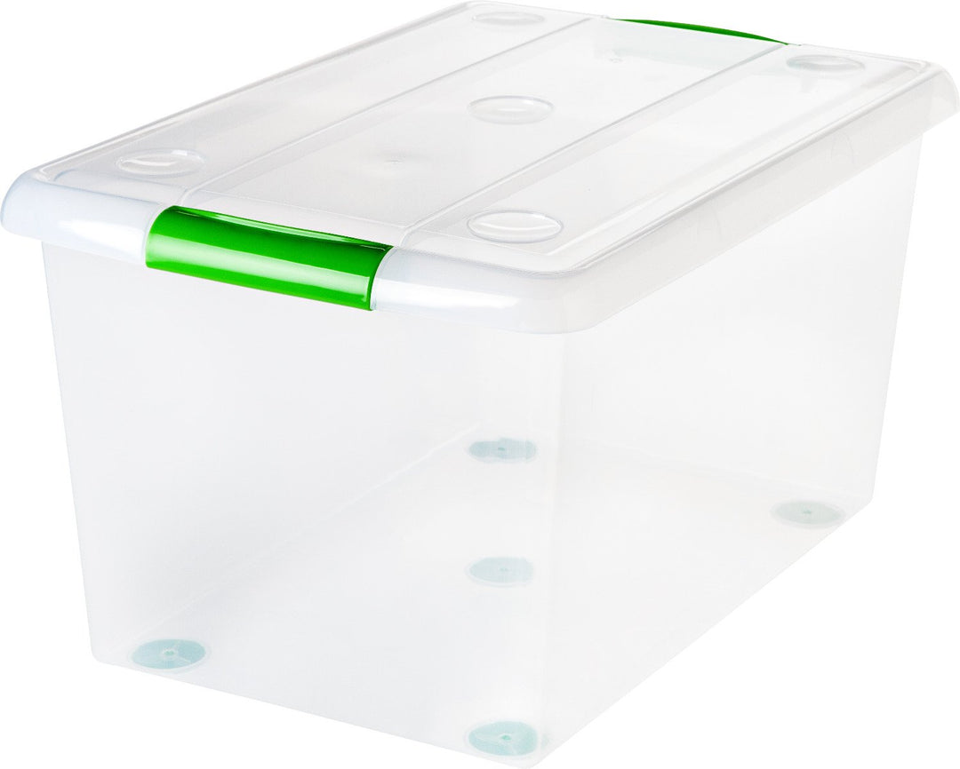 61 Quart Store and Slide Storage Box- Green Handle, Clear - image 1#color_clear