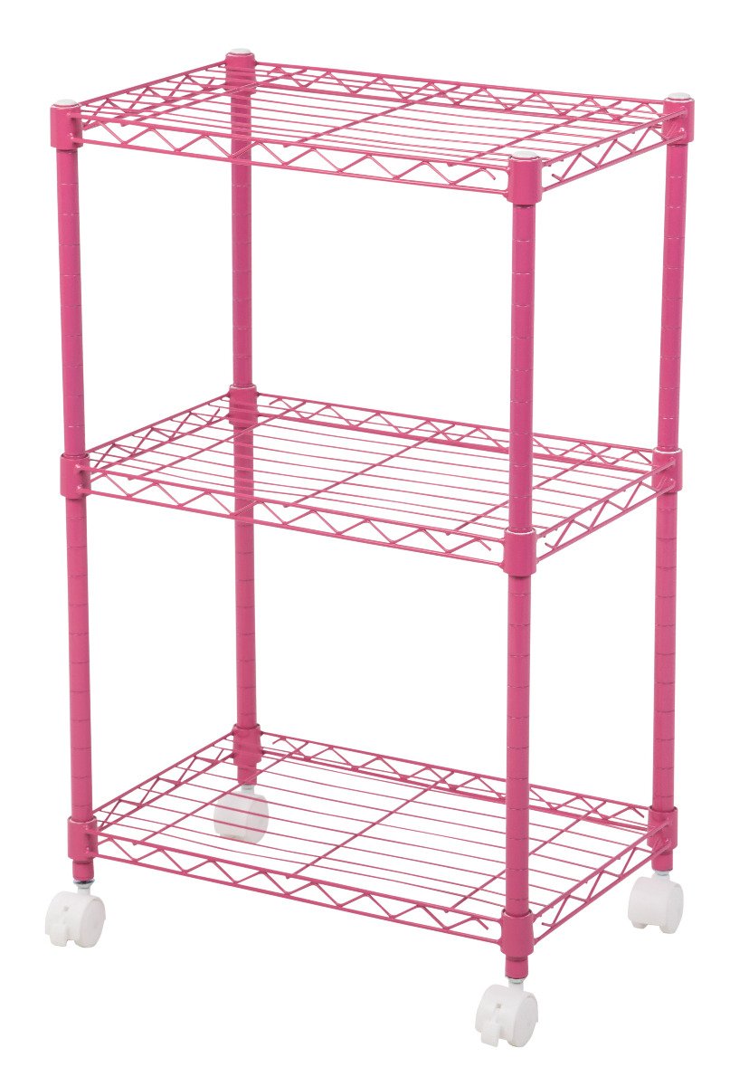 3-Tier Wire Shelf with Casters - image 1#color_pink