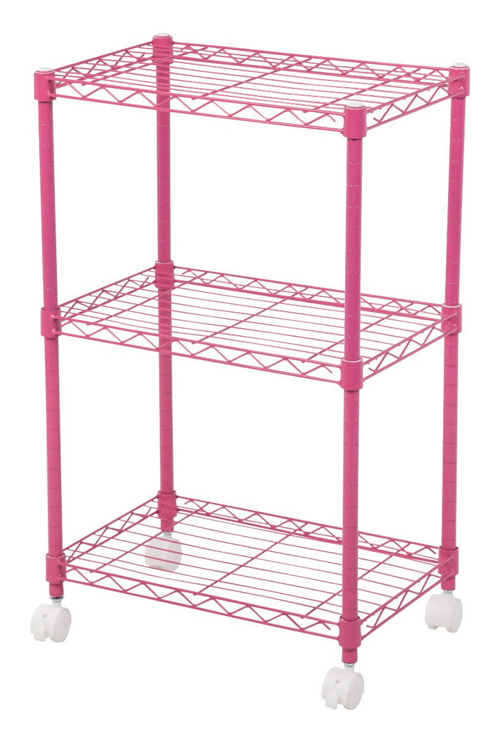 3-Tier Wire Shelf with Casters - image 1#color_pink