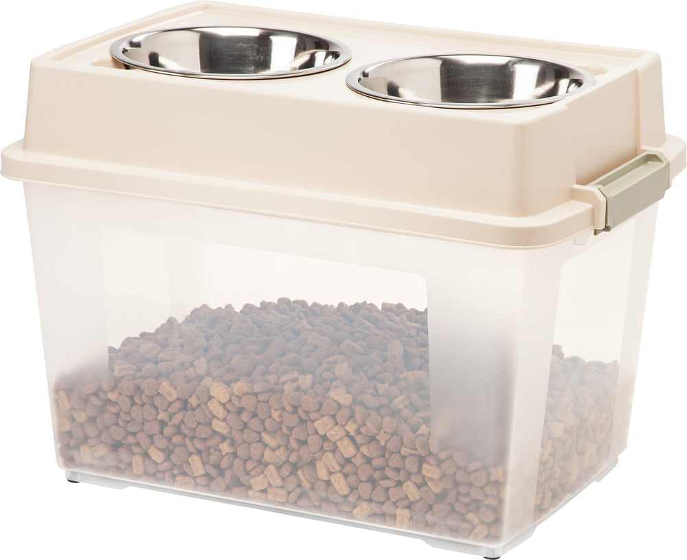 Large Elevated Feeder with Airtight Storage, Almond - IRIS USA, Inc.