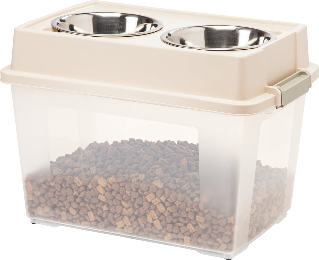 Large Elevated Feeder with Airtight Storage, Almond - IRIS USA, Inc.